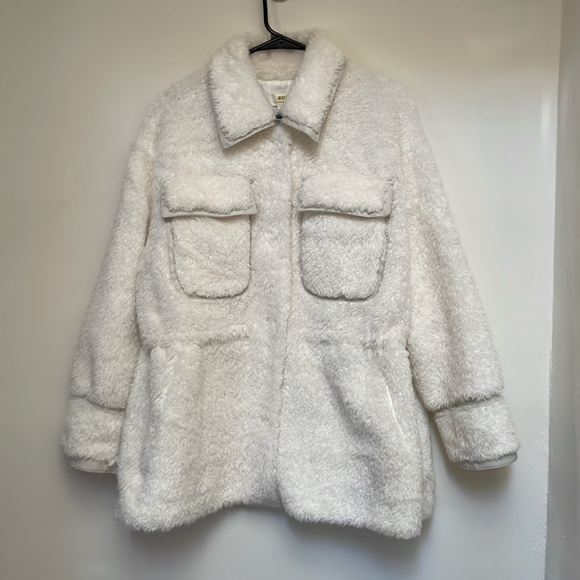 Anthropologie Maeve Cinch Waist Fur Faux Leather Jacket Size medium white - Picture 4 of 7